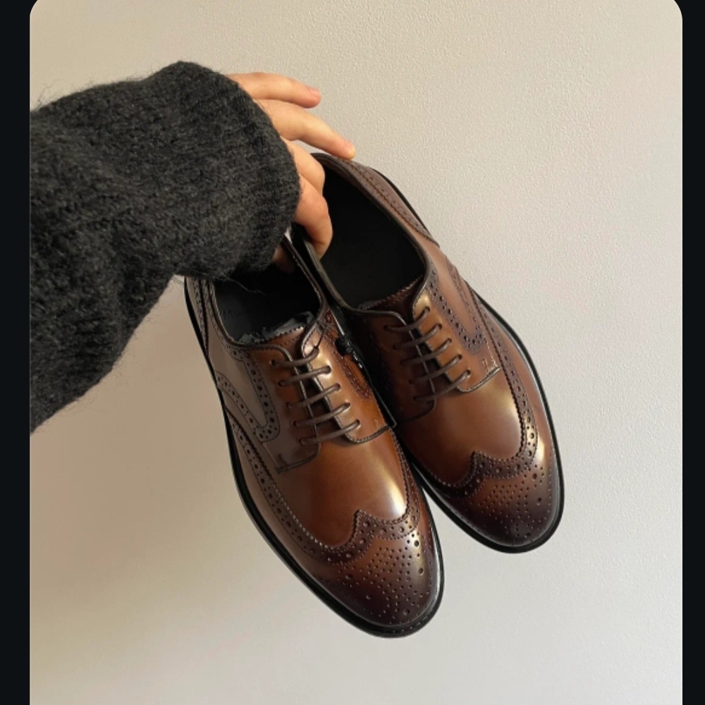 Massimo Dutti NWT Brown Leather Oxford Broque Lace Up Unisex Mens 7